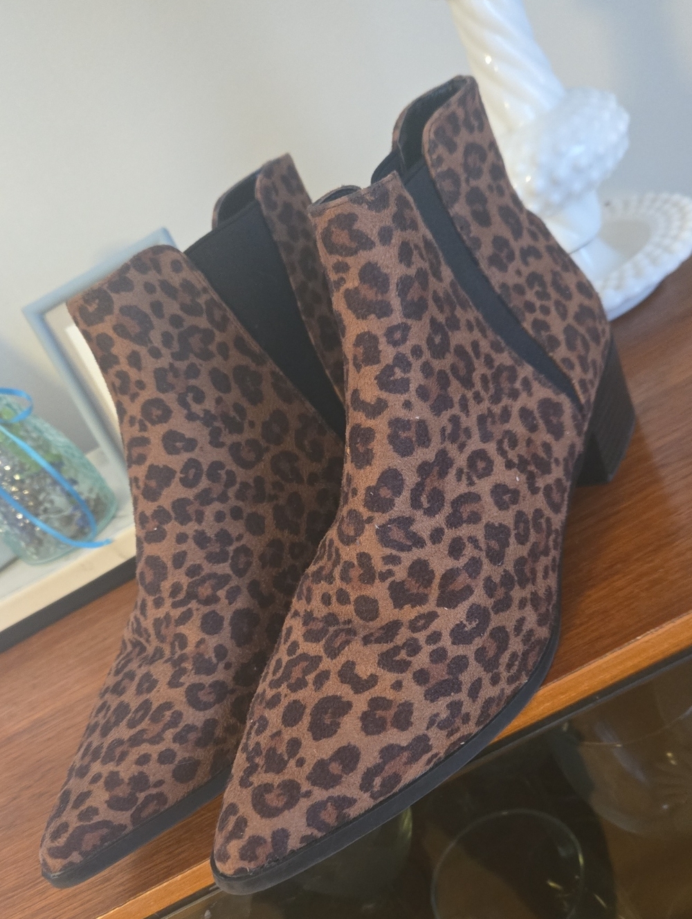 a.n.a Brown Leopard Print Ankle Booties Size 10